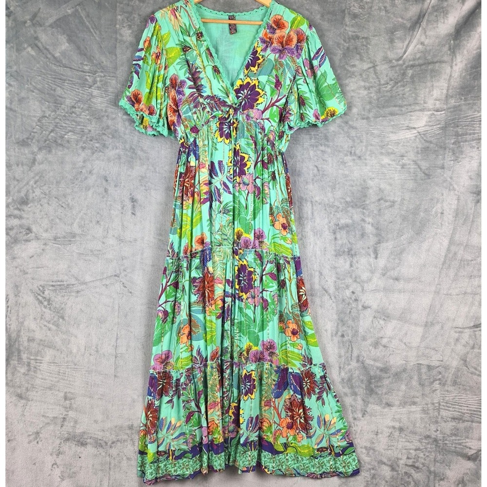 Floral Mint Green Maxi Dress with V-Neck